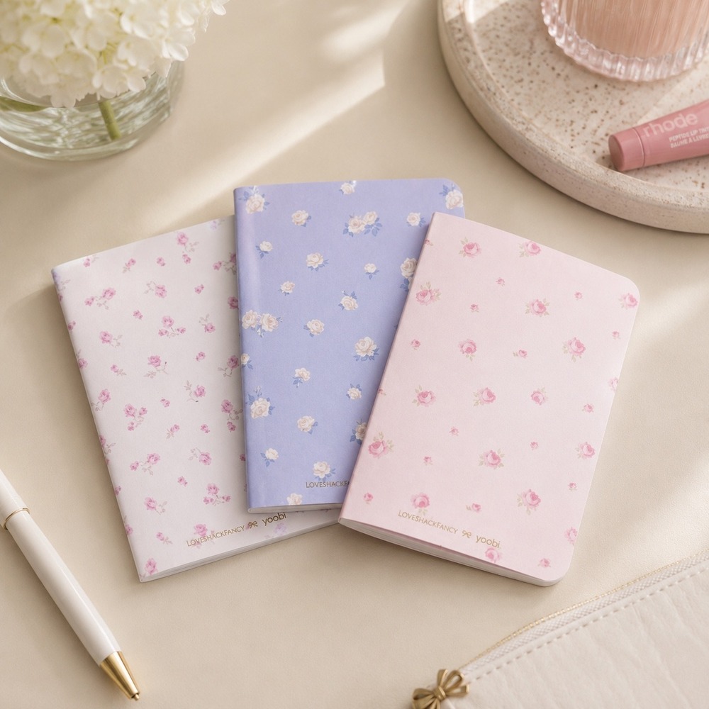 LoveShackFancy x Yoobi Blooming Heirloom Mini Journal 3 Pack Floral Pink Purple